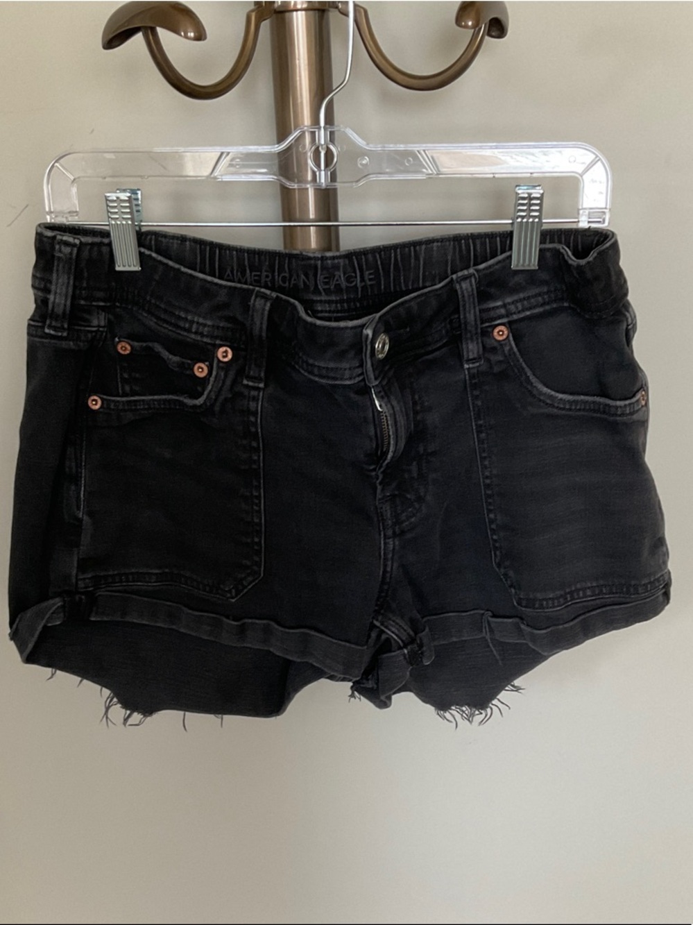 American Eagle Outfitters Black Denim Cutoff Jean Shorts with Frayed Hem